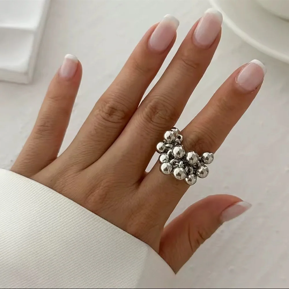Trendy Silver Stainless Steel Balls Ring